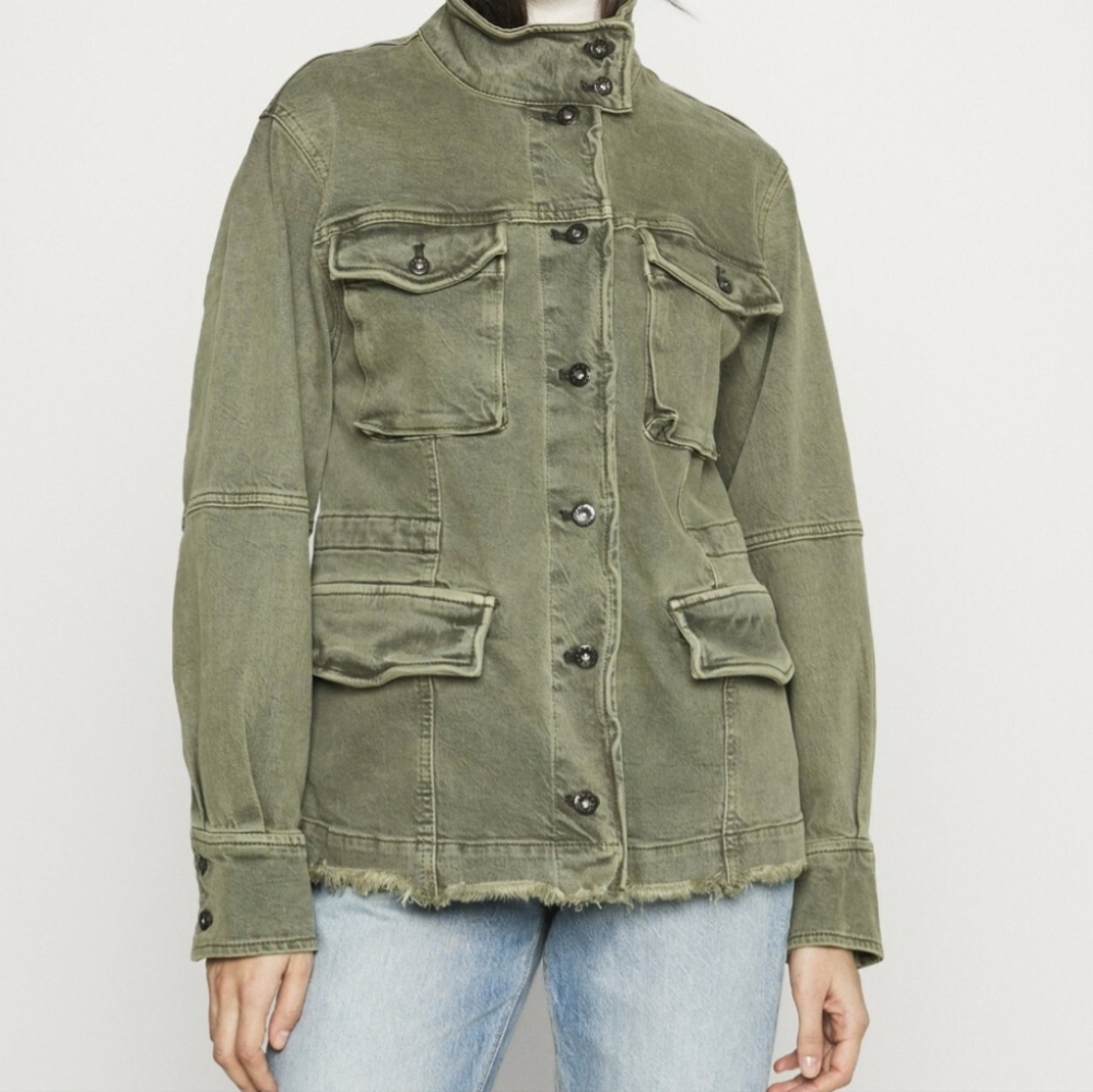 Free People Harley Military Women's Utility Jacket Olive Western Boho Strech Cas
